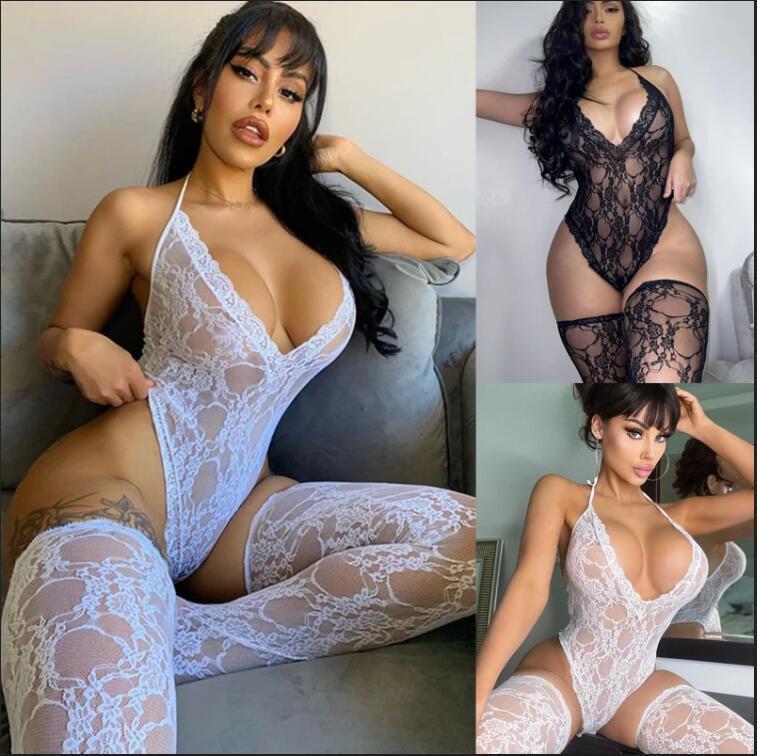 European and American plus size Amazon women's sexy lace perspective tight one-piece lingerie lace one-piece multi-piece set