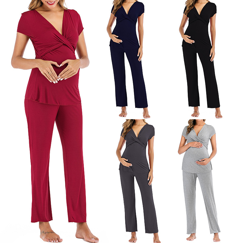 Amazon 2026 Autumn and Winter New Home Wear Women's Modal Pajamas Short-Sleeved Long Pants Maternity Set Wholesale