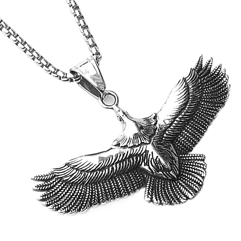 2023 europeo y americano transfronterizo popular vintage punk joyería titanio acero pulido negro águila colgante de acero inoxidable collar