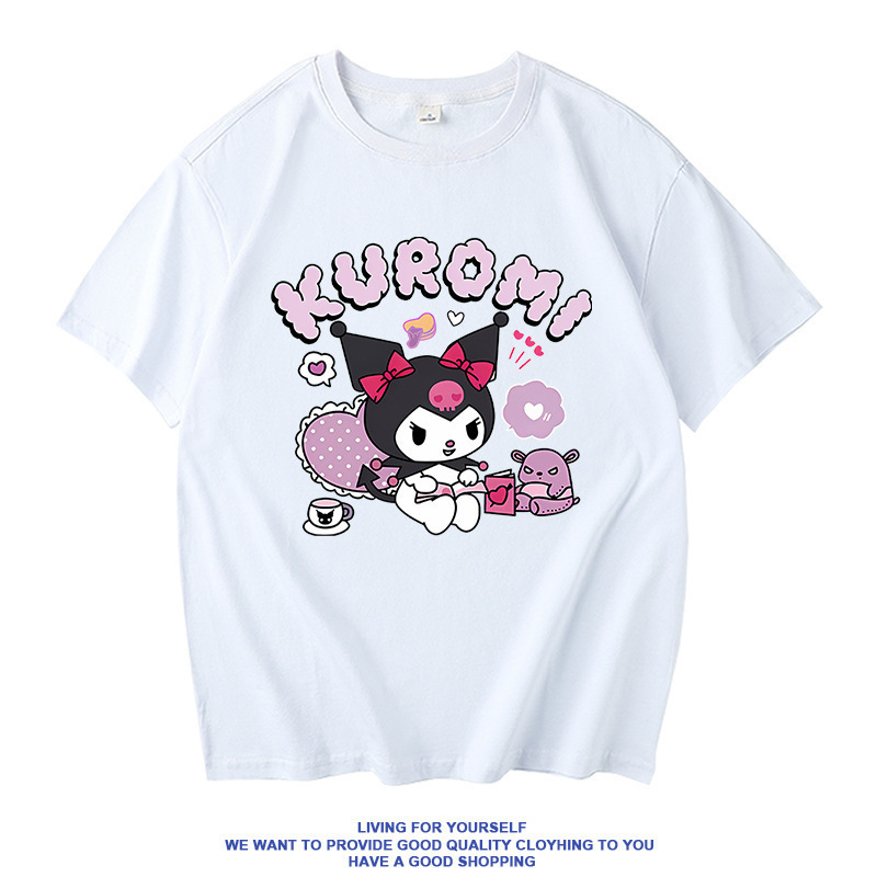 Cross-Border Aliexpress Cute Kuromi Graphic Men's T-Shirt Cartoon Short Sleeve T-Shirt Women's Cotton Crew Neck Top Casual