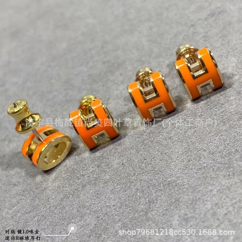 精工版V金H珐琅大号项链女mini锁骨链吊坠高级时尚百搭流行女耳钉|undefined
