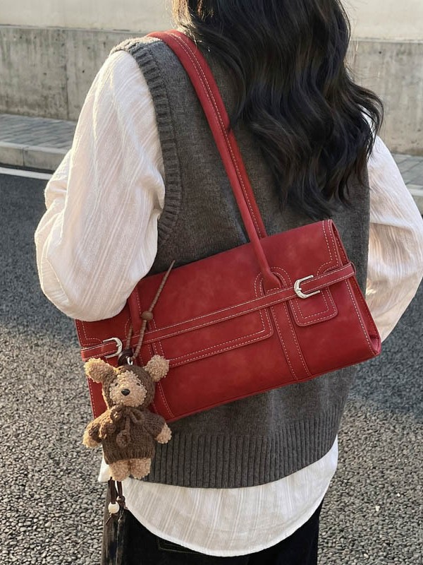 Bolsa de pan de moda roja de peluche de gran capacidad para mujeres 2026 nueva moda bolso de hombro de brazo de mano bolso de palo