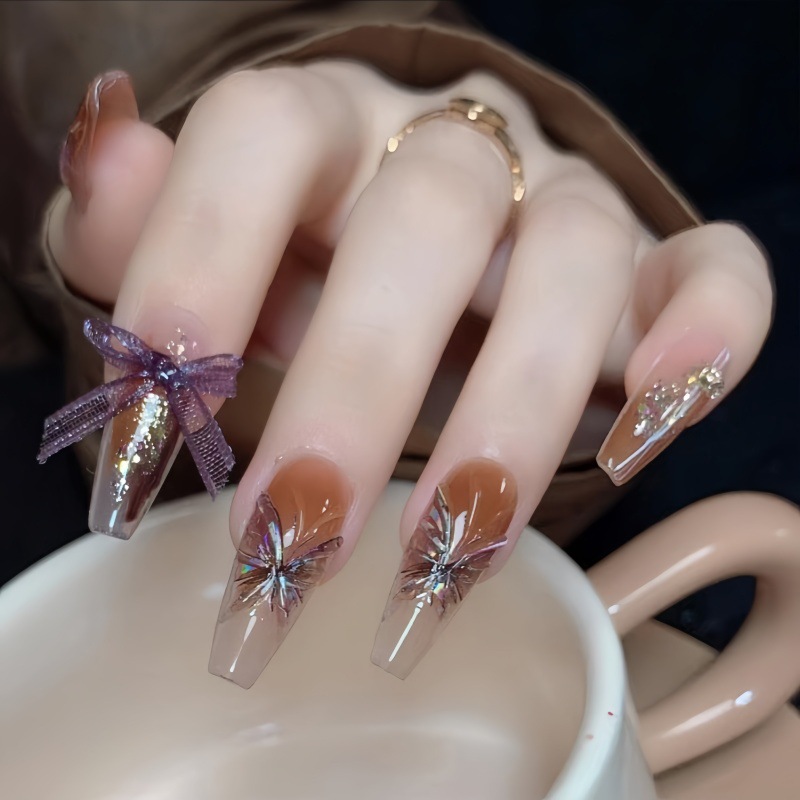 Nuevo otoño y invierno melard mariposa concha luz pegatinas de uñas retro otoño marrón mariposa hoja muerta pegatinas de uñas semipermeables