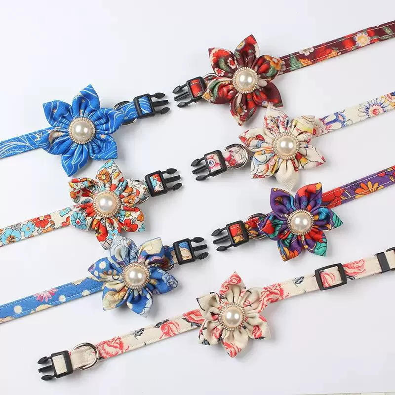 Ошейник для домашних животных с красочным принтом, съемный ошейник для собак с бантом, поводок для собак маленького и среднего размера, популярный стиль Amazon