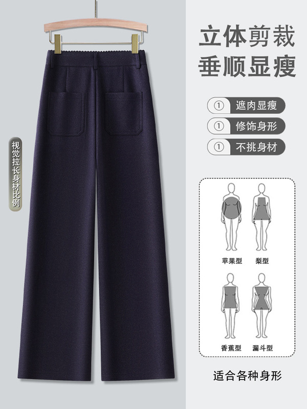 蓝色复古阔腿裤女秋季高腰宽松长裤2025新款高级感垂顺气质休闲裤|undefined