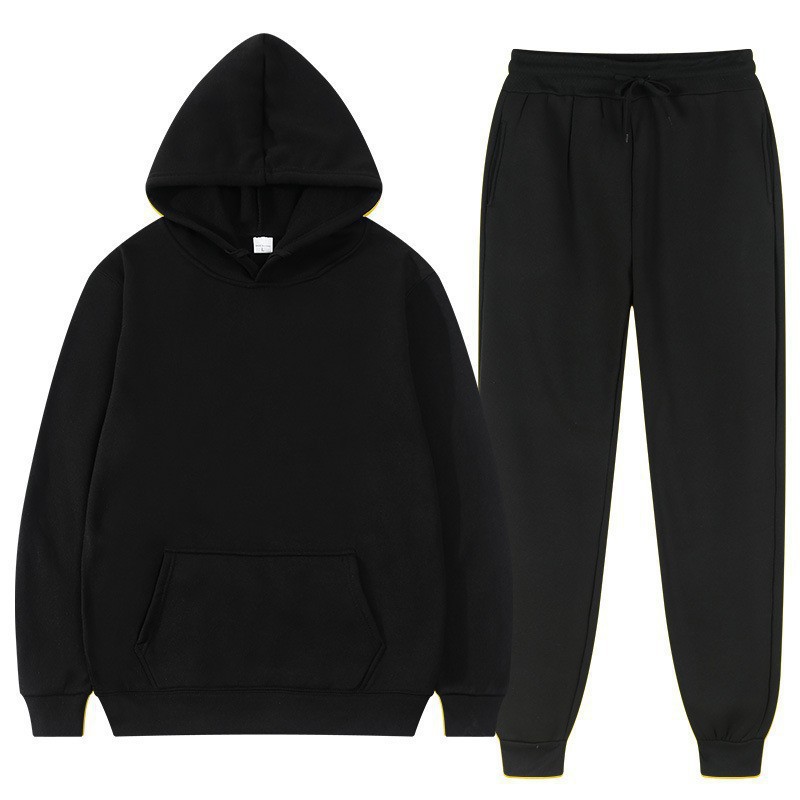 Ensemble de survêtement décontracté pour homme, pull, pantalon de sport de couleur unie, sweat-shirt à capuche en polaire à la mode pour homme_voghion.com