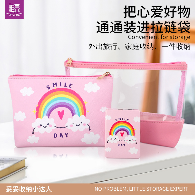 Bolsa de cosméticos personalizada con imágenes, cuero PU, bolsa transparente de PVC, bolsa de almacenamiento de viaje, juego de dos piezas, funcional y práctica