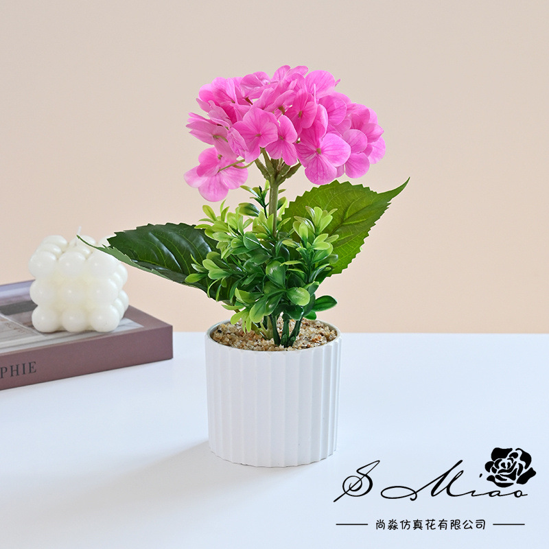 Flor falsa película 3D pequeña hortenida bonsai de alta calidad fábrica de flores de simulación decoración del hogar plantación verde flor falsa plantación en maceta