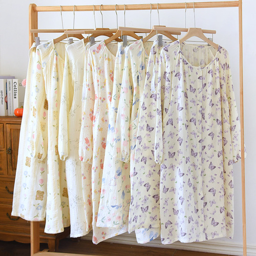 100% Cotton Double Layer Crepe Postpartum Summer Sweatproof Breathable Sweet Long Sleeve Dress Pants for Pregnant Nursing Women Home