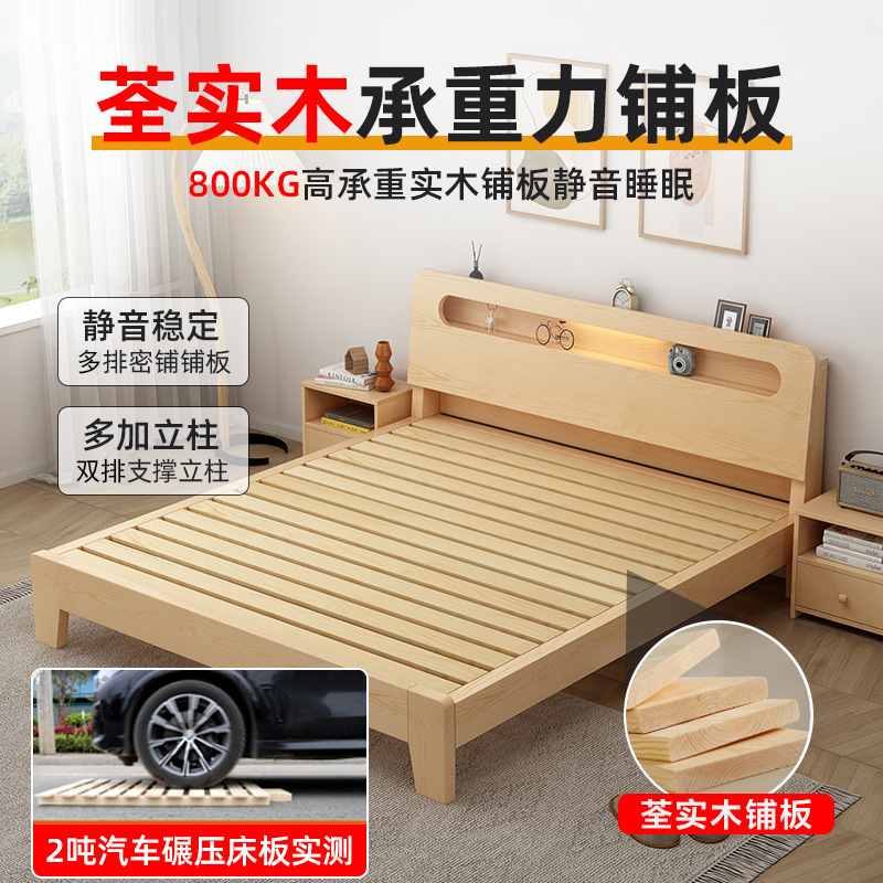 实木床简约现代双人床架1.5米经济型工厂直销1.2单人床出租房家用|undefined