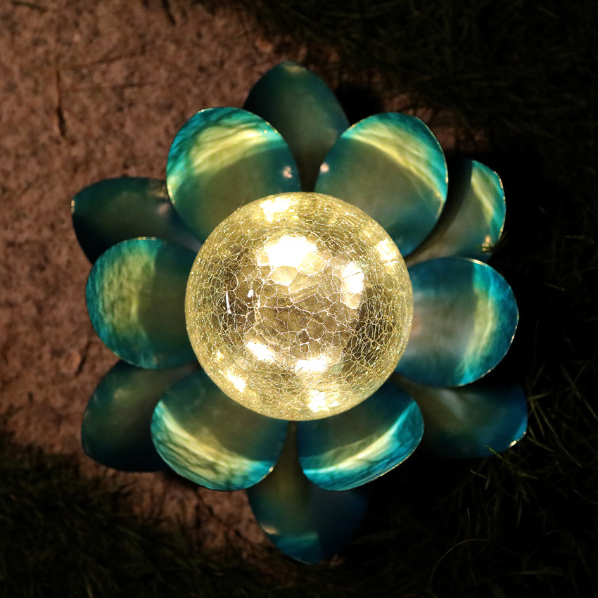 Cross-border Amazon solar lotus lamp outdoor courtyard garden lawn lotus crackle landscape decorative ground lamp