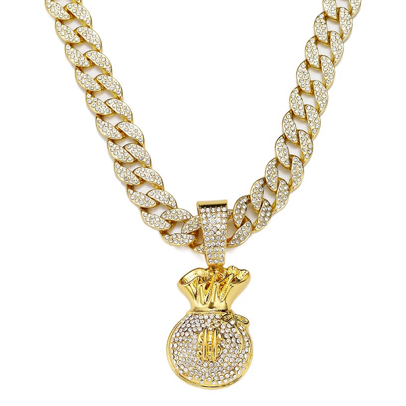 Transfronterizos nuevos de aleación de los hombres europeos y americanos de la aleación de diamantes colgante collar de moda de todos los partidos de hip hop collar