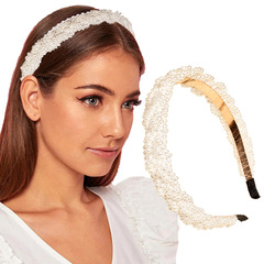 韓版跨境時尚新娘手工串珠珍珠麻花發箍森系日韓婚禮結婚髮飾配飾