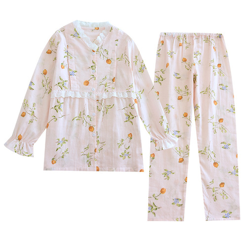 A variety of plus-size double-layer gauze confinement clothing for pregnant women after delivery 200 pounds of double-layer cotton gauze maternity suit in one piece