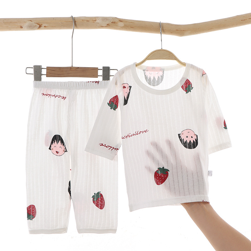 Traje de manga corta para niños de verano pijamas de algodón para Bebés Ropa de aire acondicionado de clase A ropa de verano para Niños y Niñas Ropa Para el hogar