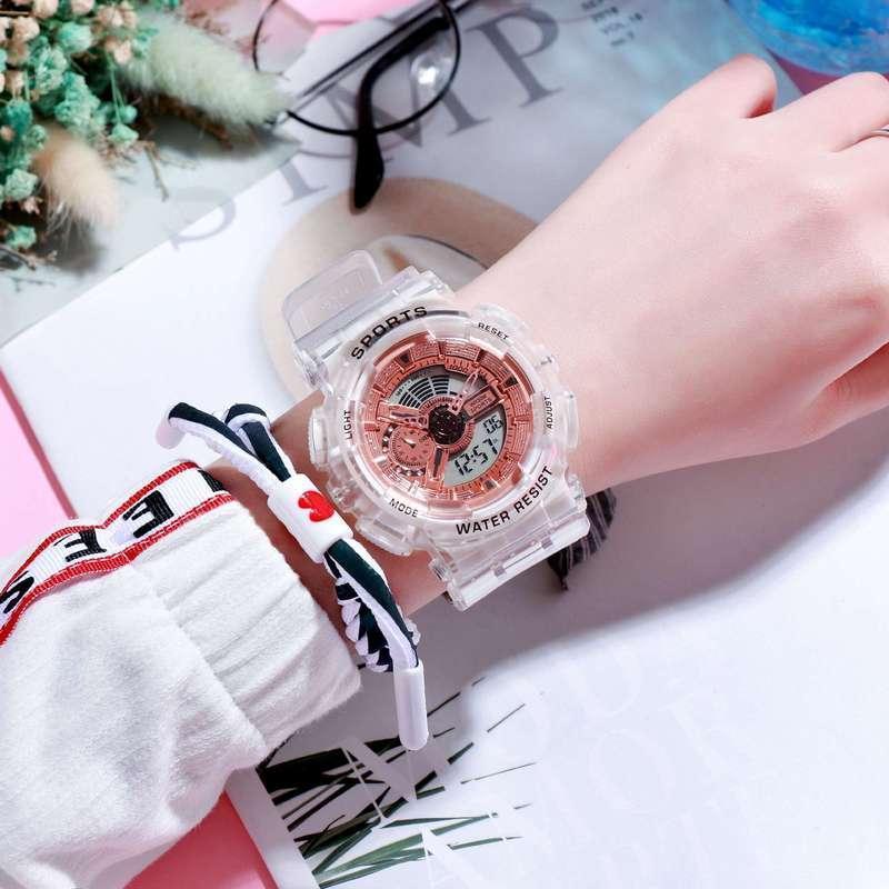 Reloj sincrónico directo de fábrica estudiantes masculinos y femeninos novias de escuela secundaria pareja puntero impermeable transparente ins reloj electrónico