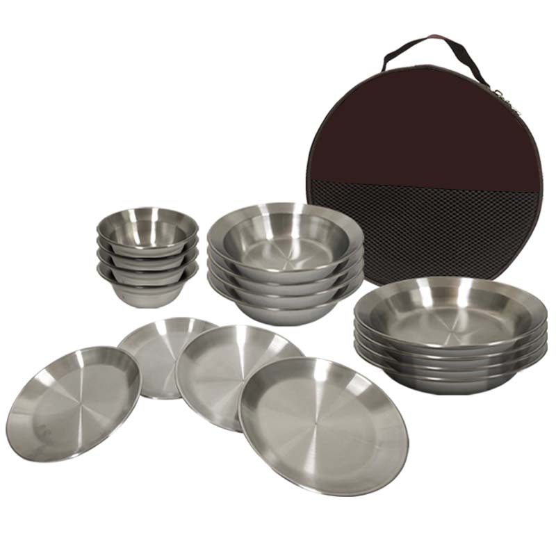 Al Aire Libre de acero inoxidable placa tazón 16-piece set camping vajilla auto-conducción de viaje portátil camping barbacoa placa hogar sopa plato cuenca