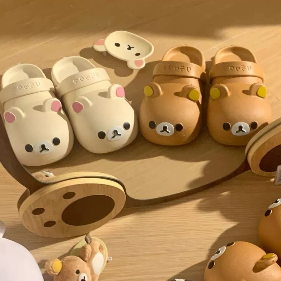 Летние студенческие тапочки-сандалии Rilakkuma Croc в стиле 2025 года, нескользящие, дезодорирующие, для пар, закрытый носок.