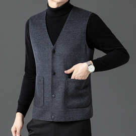 中年男士双面呢毛呢马甲2025新款羊毛呢子爸爸v领商务背心坎肩潮