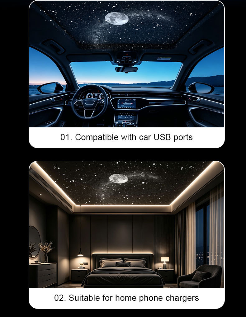 Cross-border bestseller USB starry sky projection lamp for car interior, home, bedroom, night light, romantic galaxy ambiance light