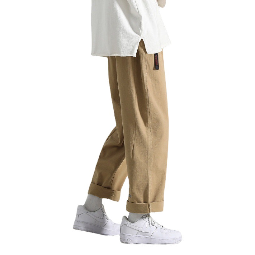 Pantalones de estilo coreano de los hombres de moda todo fósforo suelto verano delgada ropa de trabajo pantalones recortados marca de moda Pantalones casuales rectos de pierna ancha