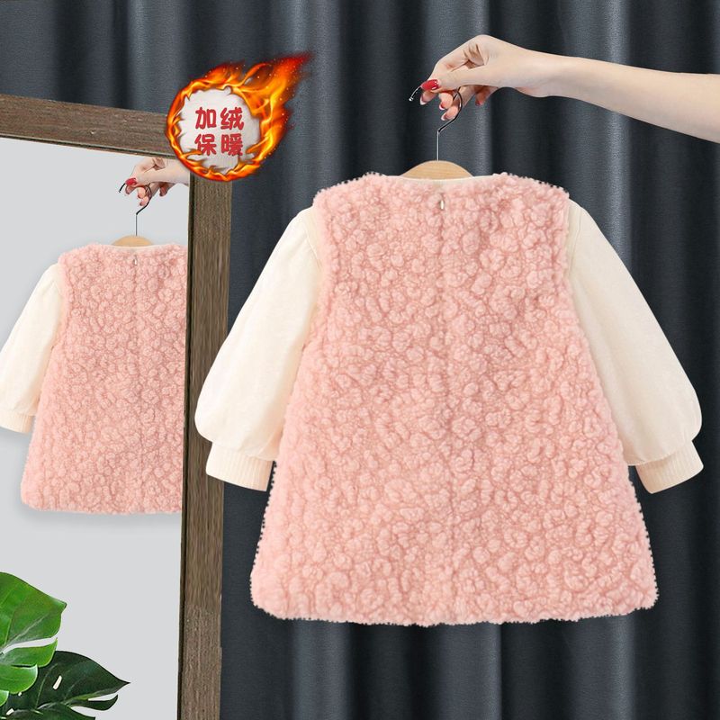 女童加绒连衣裙冬款年服宝宝长袖套装裙卡通背心保暖裙二件套4948|undefined