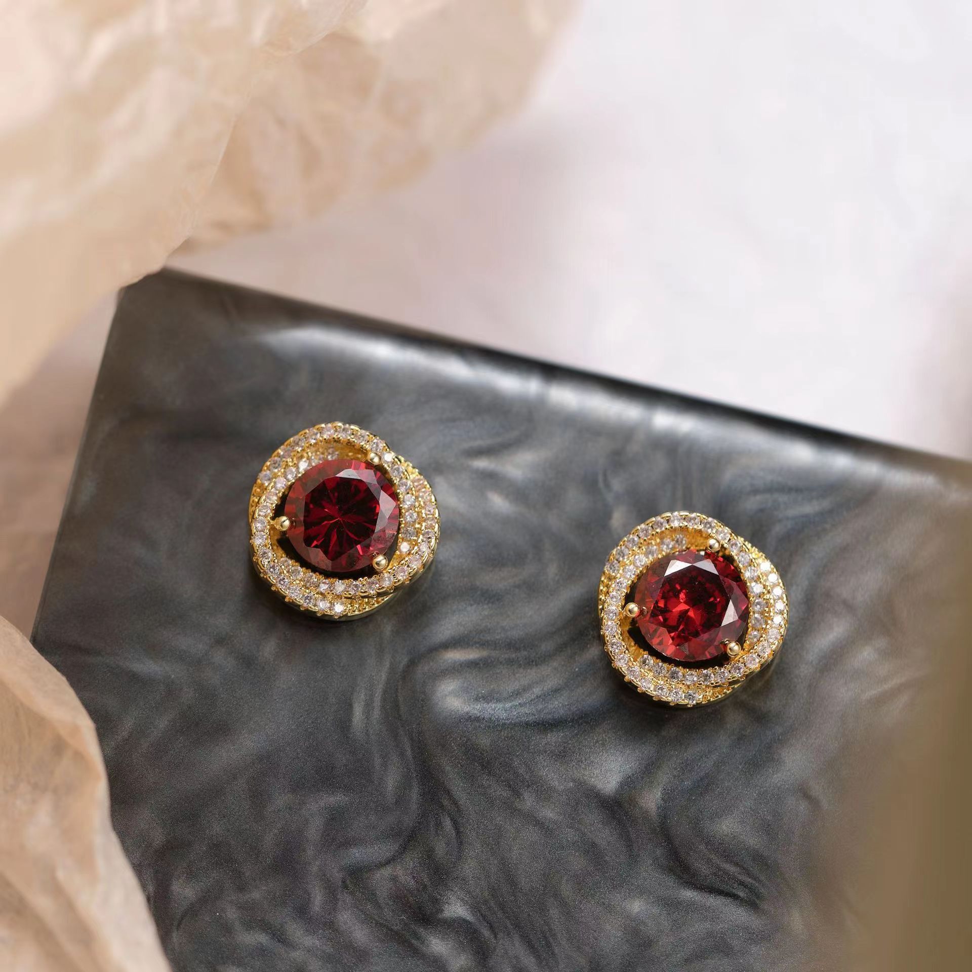 Retro elegant small design fashionable earrings with zircon