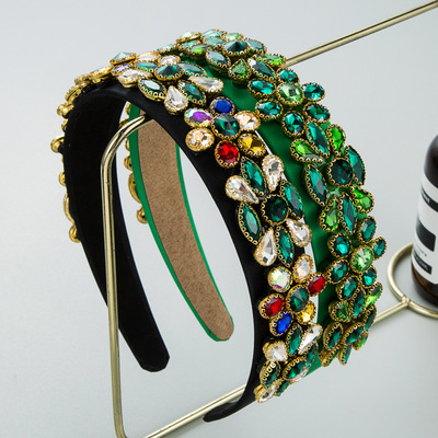 And Ming Hair hoop technology fashion personality Baroque Rhinestone Head hoop Exaggeration Light extravagance Broadside Pure Green Hairdressing