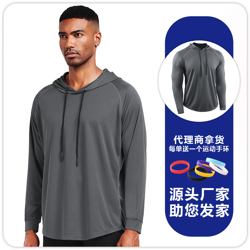 Camiseta deportiva de yoga para exteriores, de secado rápido, transpirable, con capucha, de manga larga, para fitness, otoño e invierno, para correr maratones, fina, para hombre. image 10