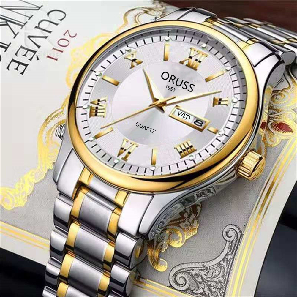 genuine goods men's calendar casual business watch high-grade temperament steel belt waterproof quartz watch a generation of hair