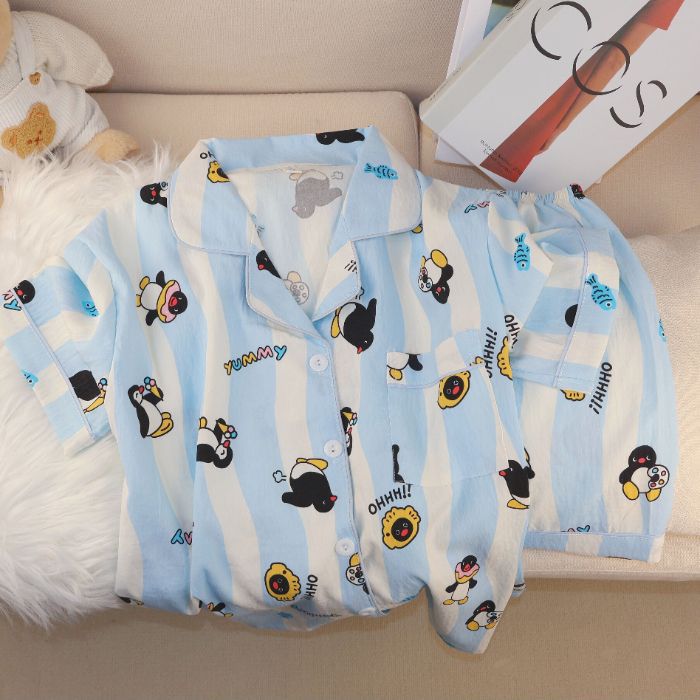 Pijamas de algodón nubes al por mayor transfronterizos de mujeres pantalones cortos de mangas cortas de verano nuevos cardigans con solapas de dibujos animados lindos cubiertas de ropa para el hogar