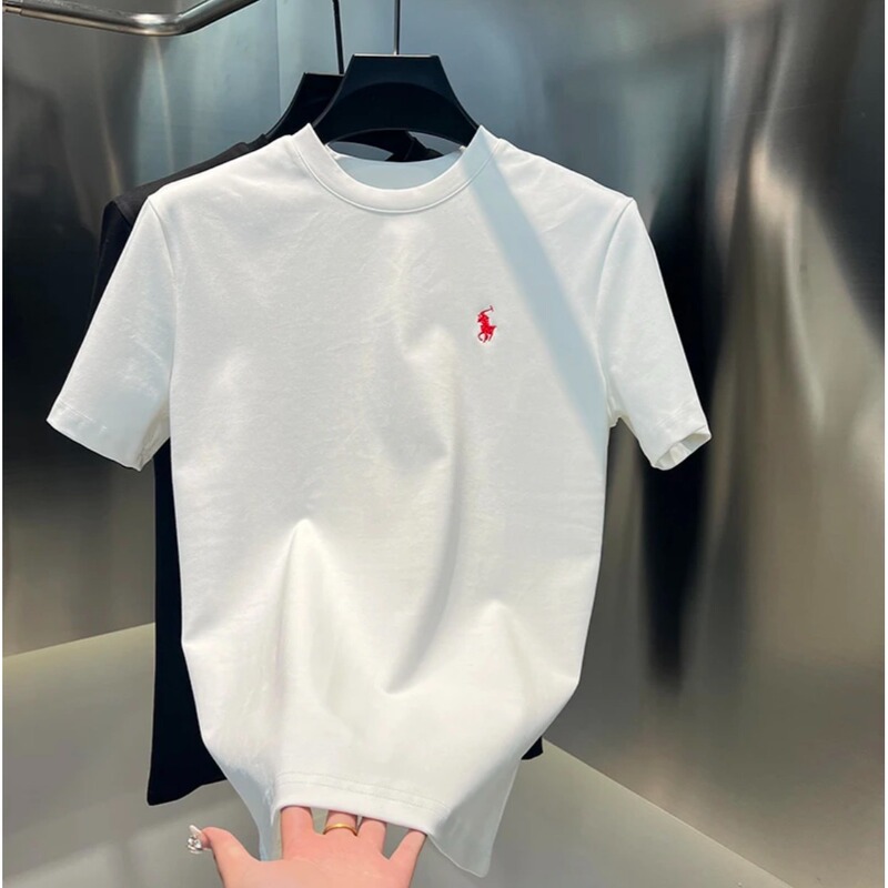 Heavyweight Pure Cotton T-Shirt, Super Popular in Summer, with Embroidered Little Red Horse Design, Short-Sleeved, Trendy, Casual, Breathable, Sporty, Five-Quarter Sleeve Heavyweight Pure Cotton T-Shirt, Super Popular in Summer, with Embroidered Little Red Horse Design, Short-Sleeved, Trendy, Casual, Breathable, Sporty, Five-Quarter Sleeve