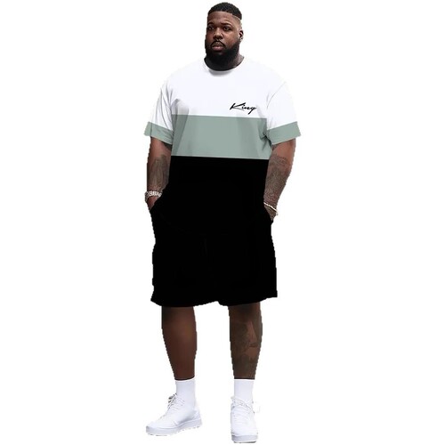 Temu Summer T-shirt & Shorts Set: Casual Beachwear with 3D Digital Print and Lettered Design