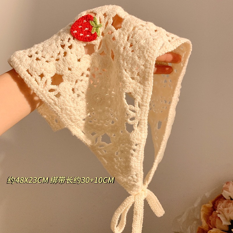 Pañuelo de punto de estilo pastoral beige, bufanda triangular, mujer, Baotou, playa francesa, linda diadema, tocado 2024 nuevo