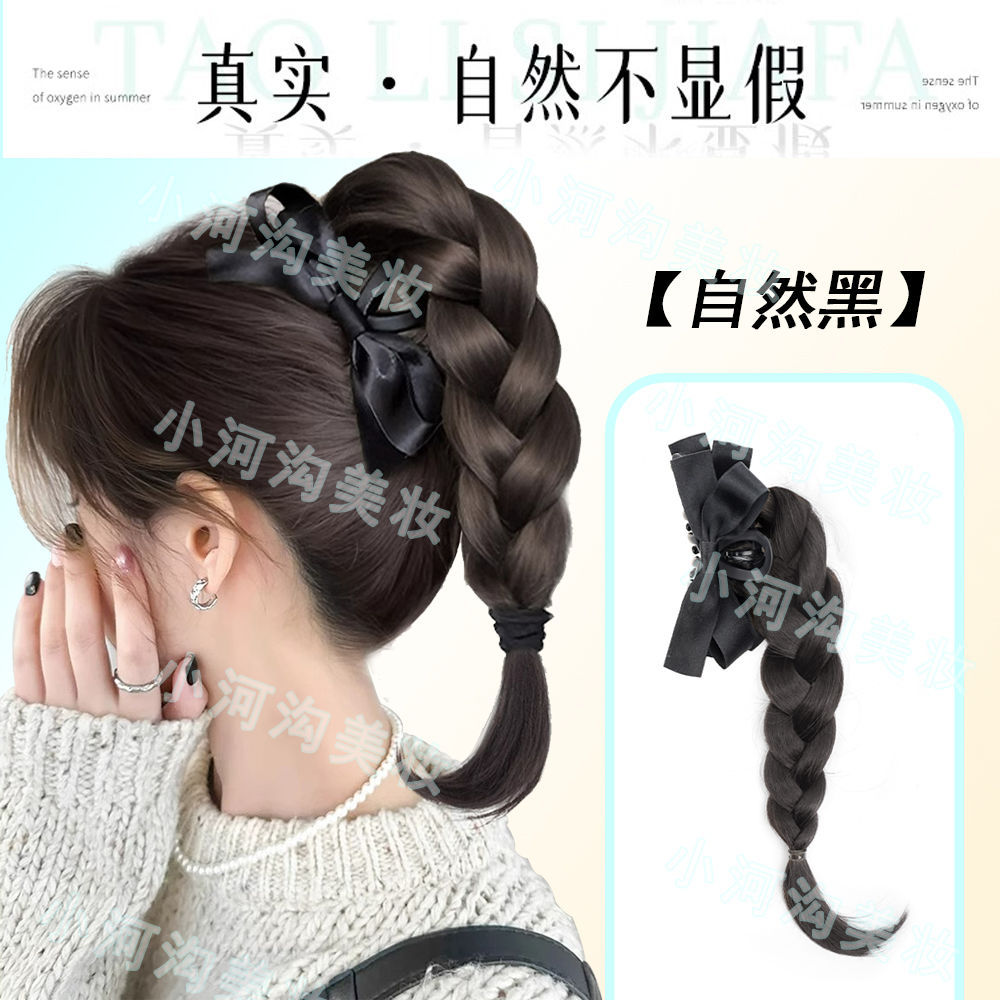 Perucas de caballo de cola de caballo niños agarrar clips de cabello de simulación trenzado cabello de reducción de edad medio arco trenzado cabello largo cola de caballo baja
