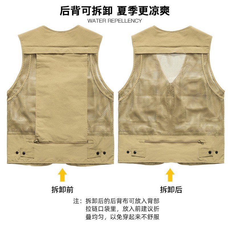 Logotipo impreso personalizado fotógrafo reportero pesca ropa de trabajo Chaleco de malla de algodón camuflaje multi-Bolsillo publicidad ropa de trabajo