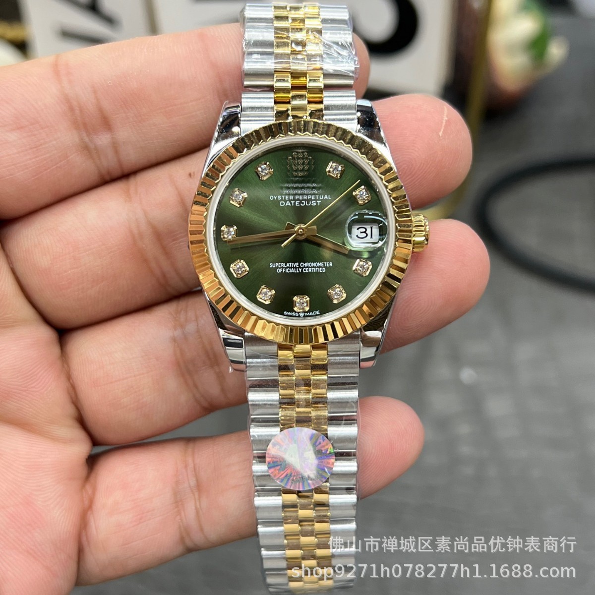 Aliexpress Gold Green Dial Log 2836 Fashion Diamond Ring Rose Gold 31m Women's Automatic Mechanical Watch