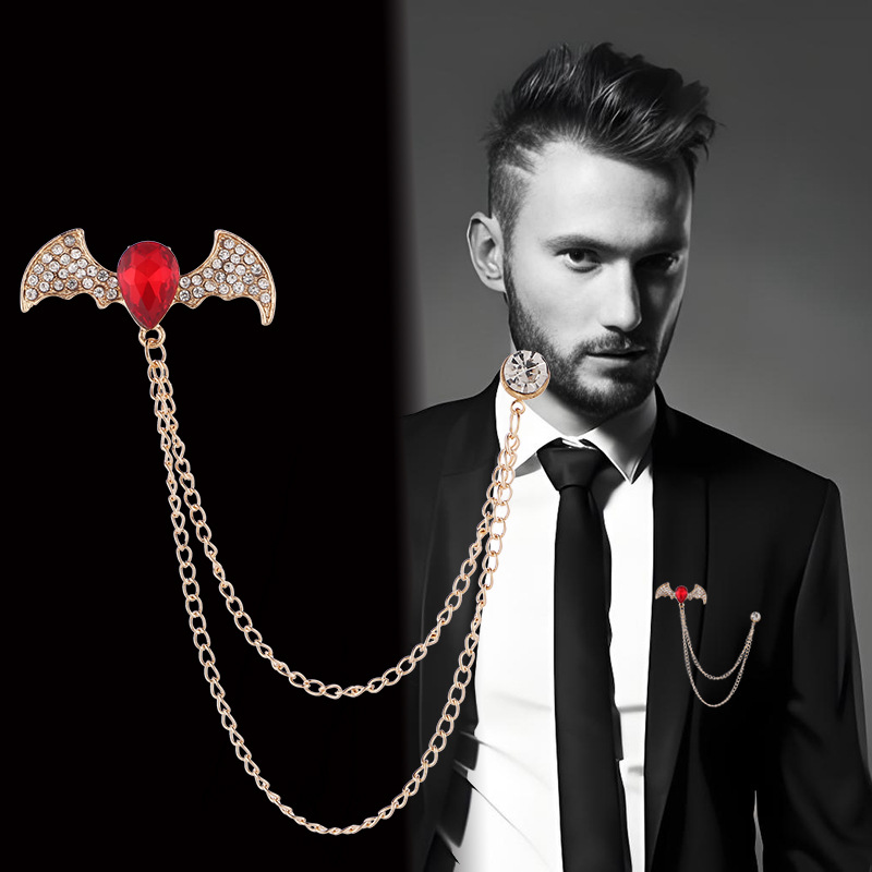 European and American Cross-Border High-End Men's Suit Brooch Wings Diamond Water Drop Gemstone Tassel Brooch Jacket Pin Accessories