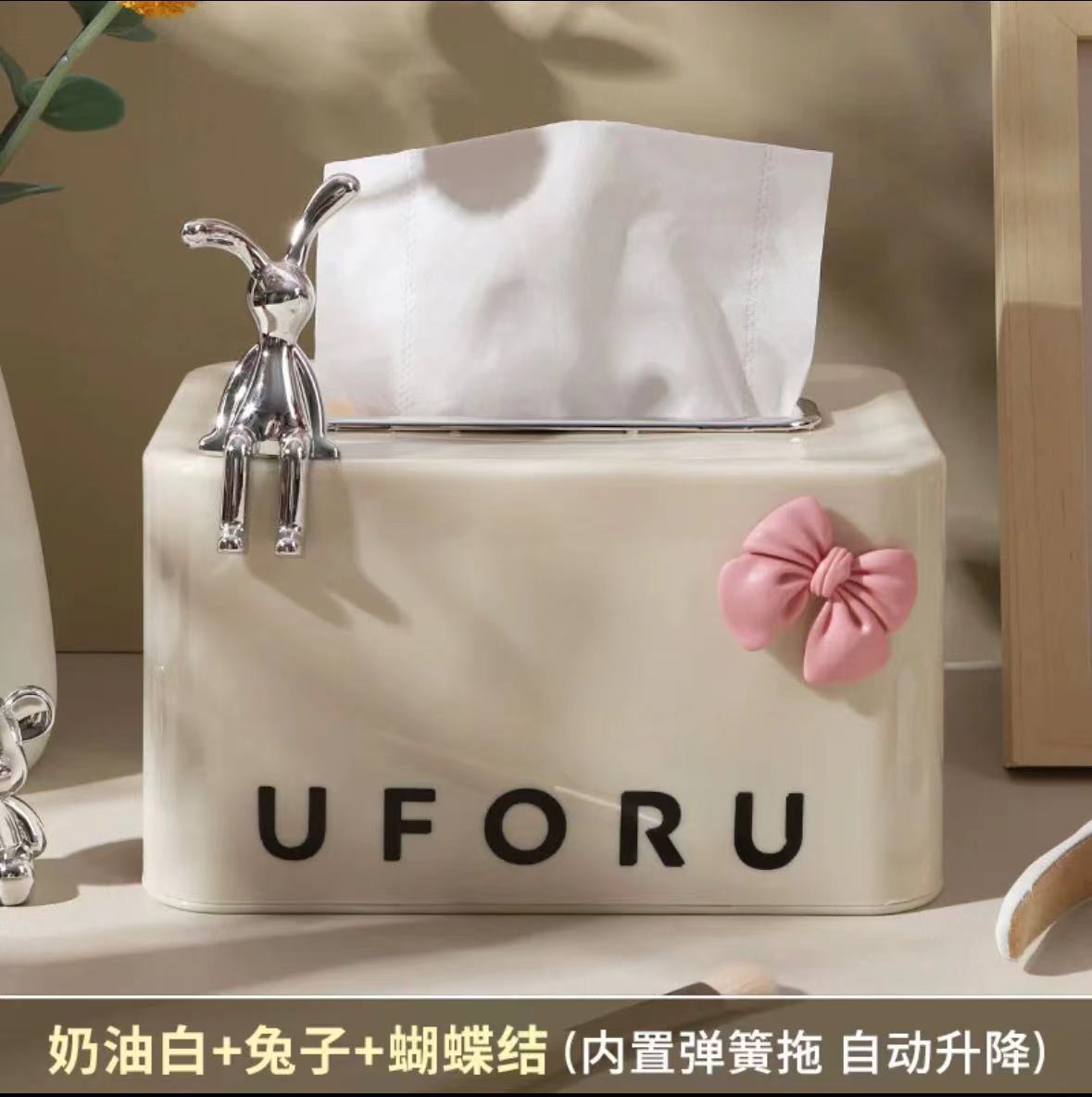 INS estilo Luz de lujo caja de pañuelos de primavera crema Conejo caja de pañuelos de escritorio sala de estar mesa de café caja de almacenamiento de alto valor de color