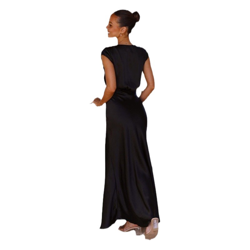 Vestido largo elegante de fiesta para mujer, estilo europeo y americano, de satén liso con cuello en V, sexy, con cola de pez, para primavera y verano 2026