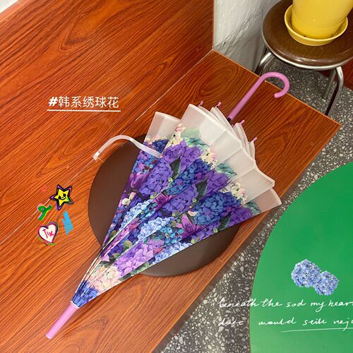 Hot selling Japanese fantasy hydrangea ball transparent umbrella automatic long handle thickened wind-resistant high-end fashion niche new model