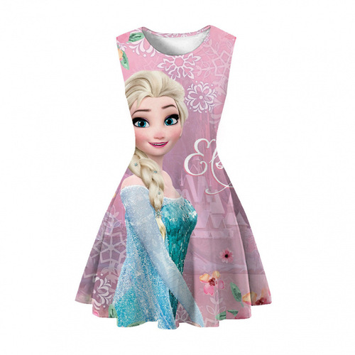 Cross-border e-commerce direct supply children's clothing, animation and film and television accessories, girls' dresses, custom design for images, sleeveless dresses