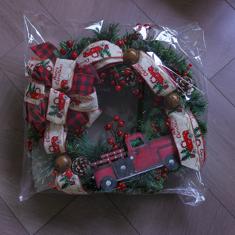 Transfronterizo camión Corona de Navidad Decoración de Navidad Amazon puerta colgante de Navidad adorno de fruta roja Corona de Navidad