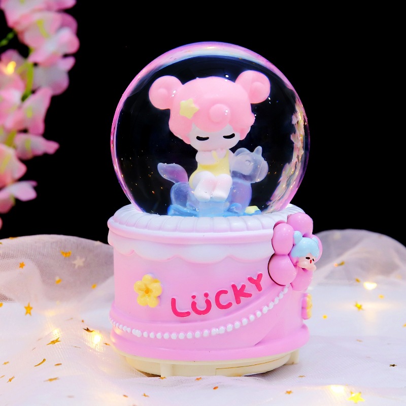 Pequeño libro rojo explosión dulce oso amarillo bola de cristal adornos luminosos giratorios caja de sonido regalos de vacaciones para niños