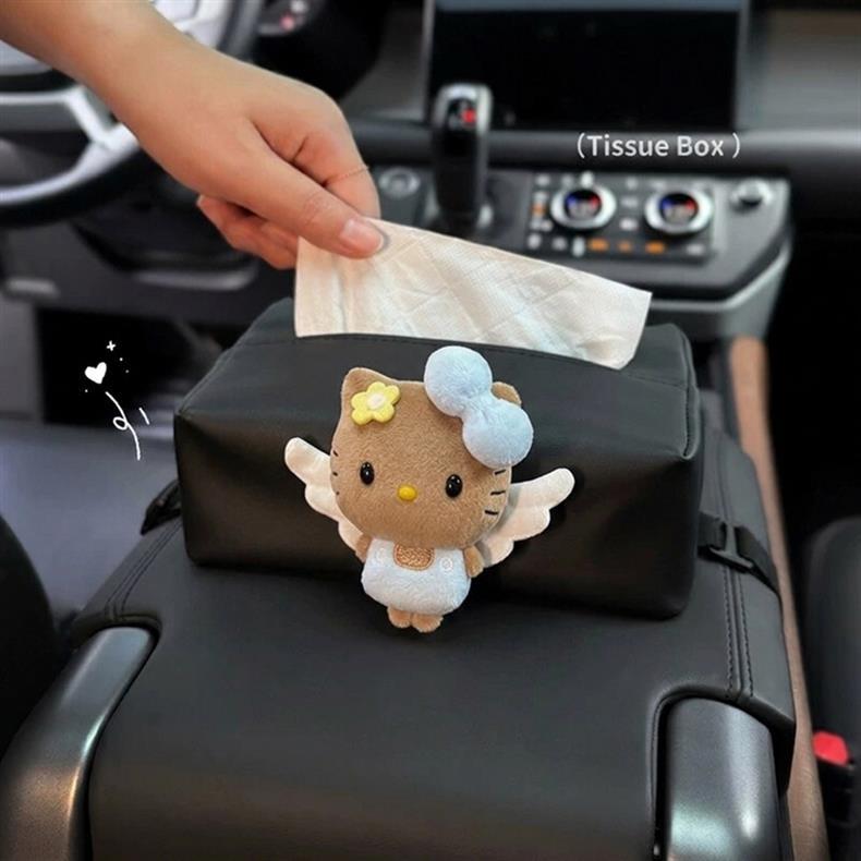 Cute KT car tissue box cover for sun visor, armrest box, car seat tissue hanging bag for women