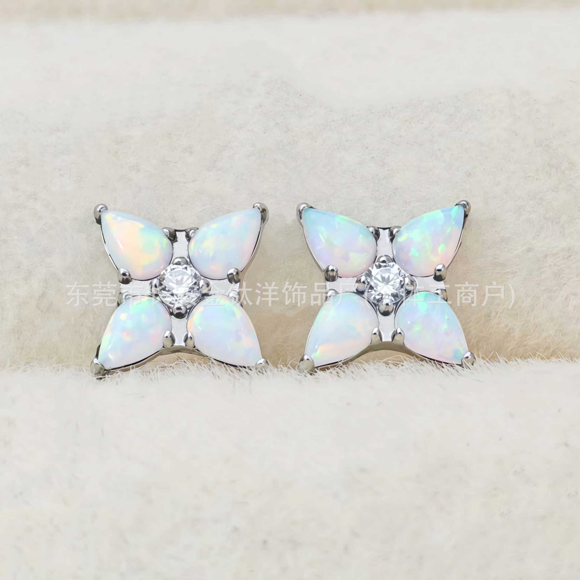 F136 Titanium Water Drop Opal Eight-Pointed Star Zircon Lip Stud Ear Bone Stud Ear Stud G23 Titanium Alloy Body Piercing Jewelry detail image 7