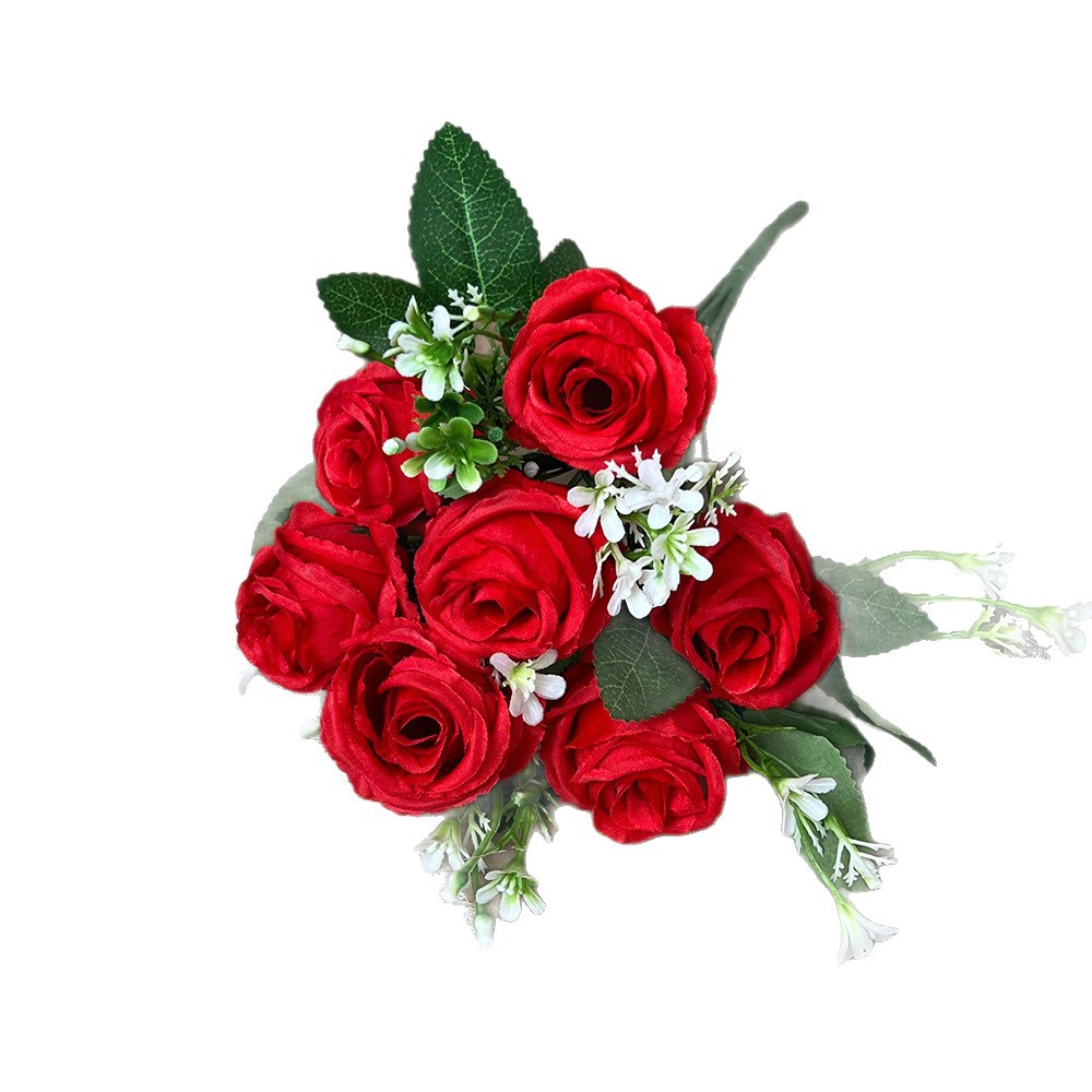 Ramo de Flores Artificiales de Rosa de Primavera de 7 Cabezas, Flor de Seda, Flor Artificial, Decoración de Salón de Bodas, Adornos de Alta Gama para Sala de Estar