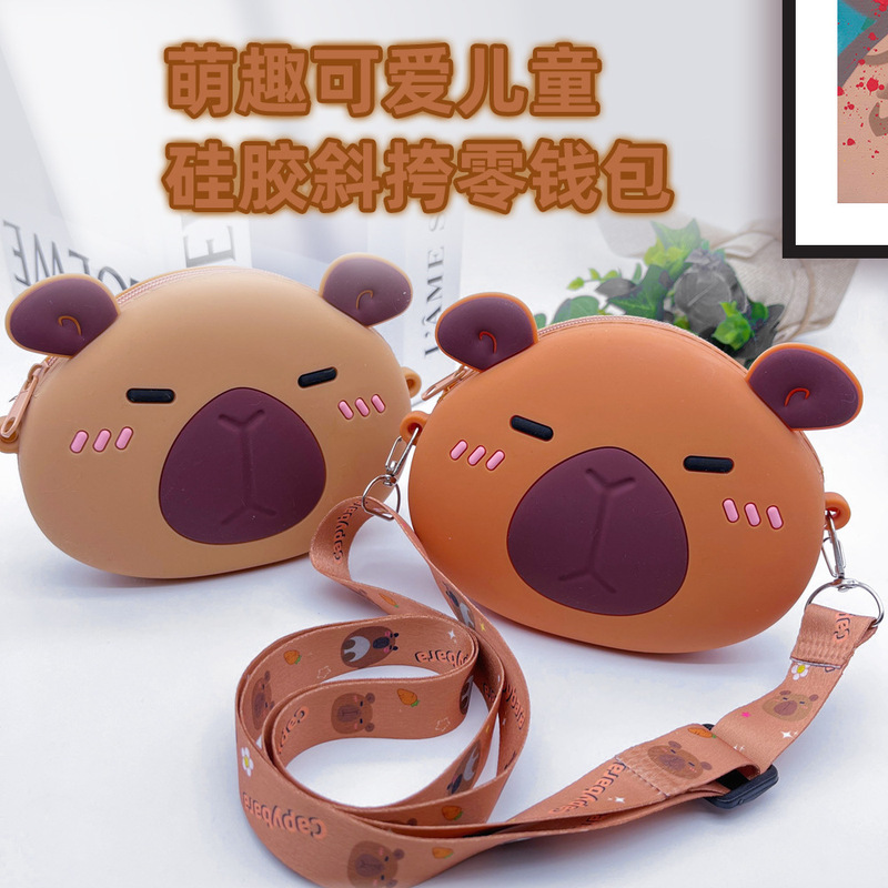 Cartoon Internet Celebrity Little Bear Children's Silicone Coin Crossbody Bag Cute Capybara Student Matching Shoulder Storage Bag