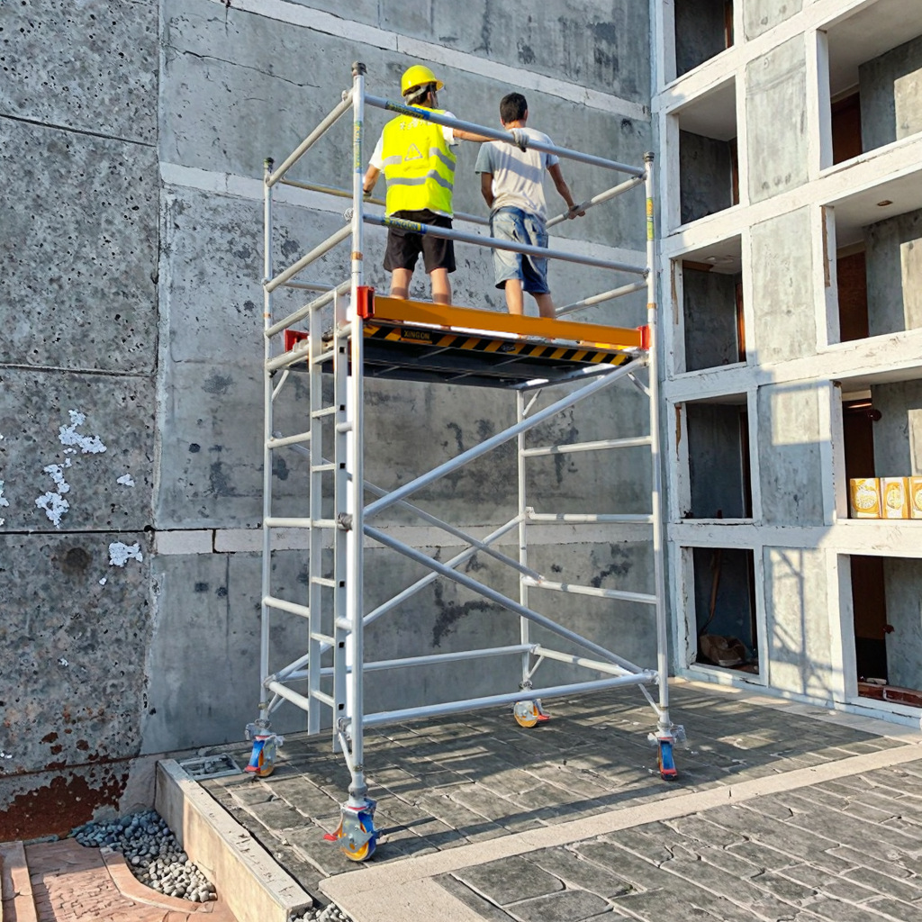 直爬梯塔架全套带轮可升降加厚踏板单双宽铝合金脚手架2-12米可选