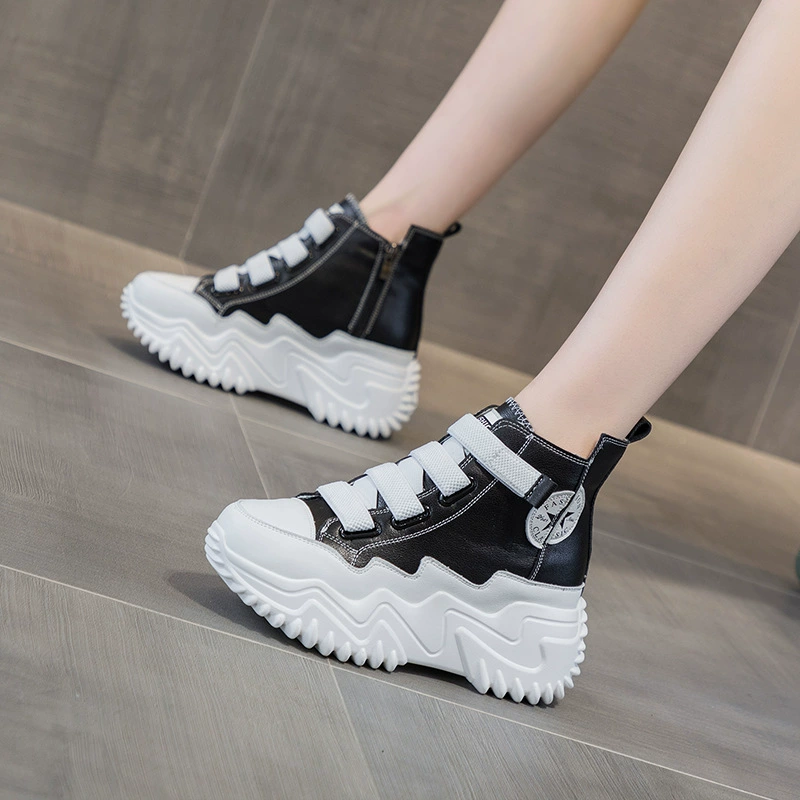 Новые осенние универсальные женские кроссовки на толстой подошве в корейском стиле, увеличивающие рост, белые, повседневные